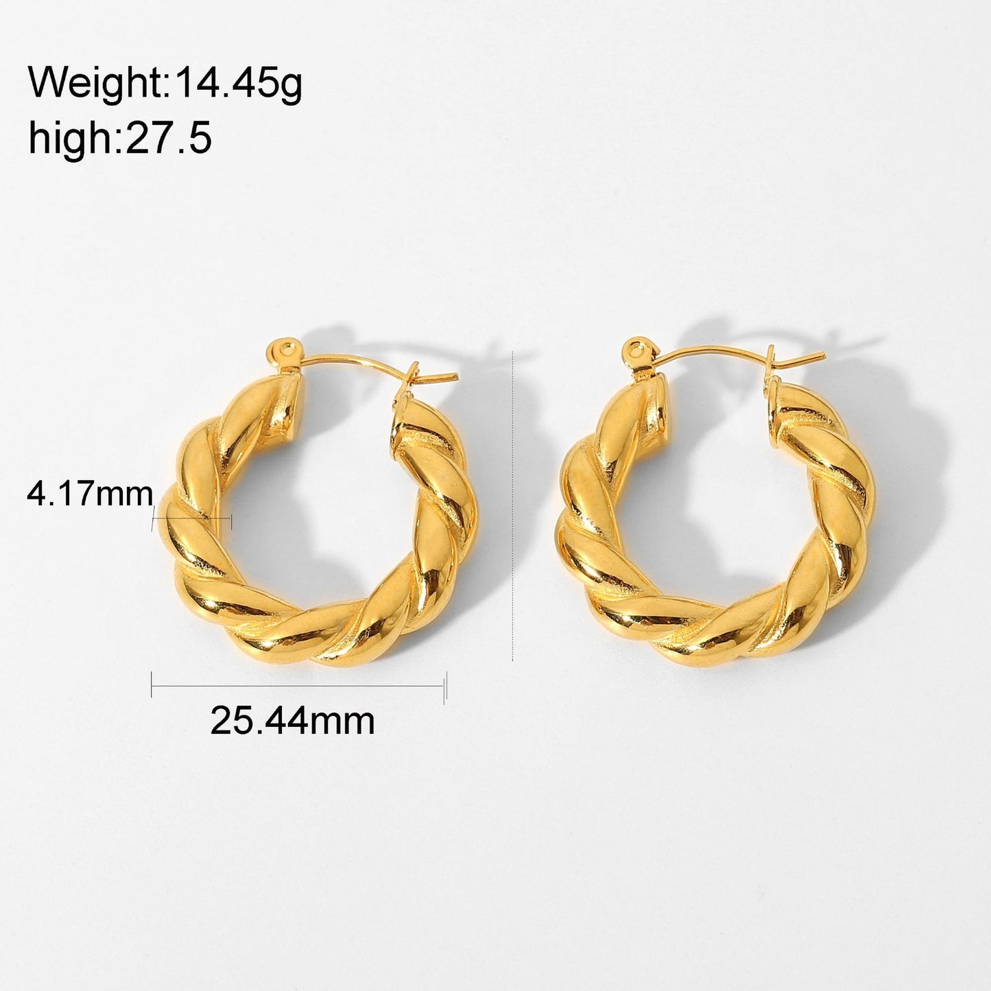 5pcs New Chunky Twist Croissant Stud Earrings 18 Gold-Plated Stainless Steel Ring Earrings For Women