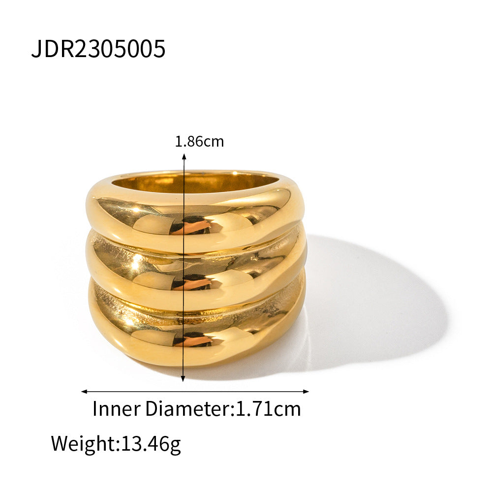 5pcs 18K Gold Stainless Steel Three-Layer Closed Ring Women's Fashion Design Without Fading Hand Jewelry