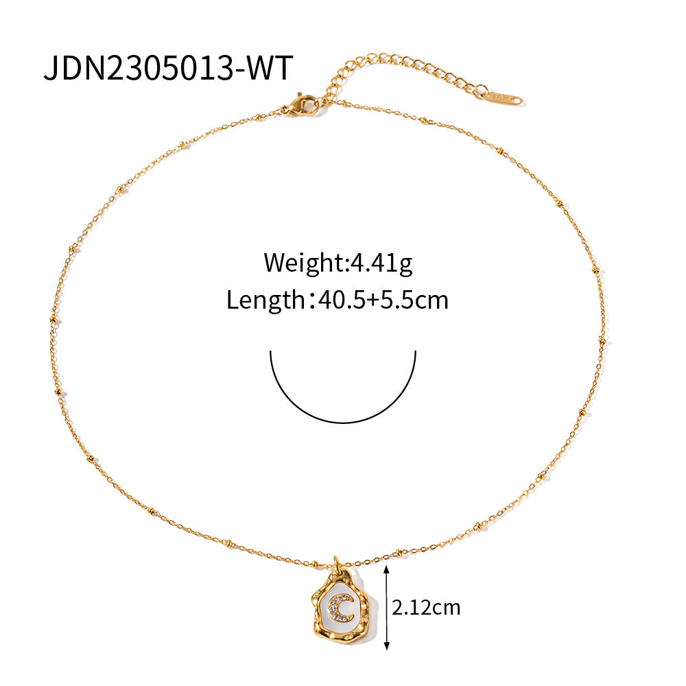 5pcs New Titanium Steel Necklace 18K Gold Stainless Steel Irregular Moon Inset Zircon Pendant Necklace Jewelry