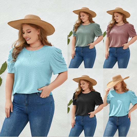 Spring Summer Women's Loose Casual T-Shirt Large Size Women's Round Neck Short Sleeve Commuter Large Size Top