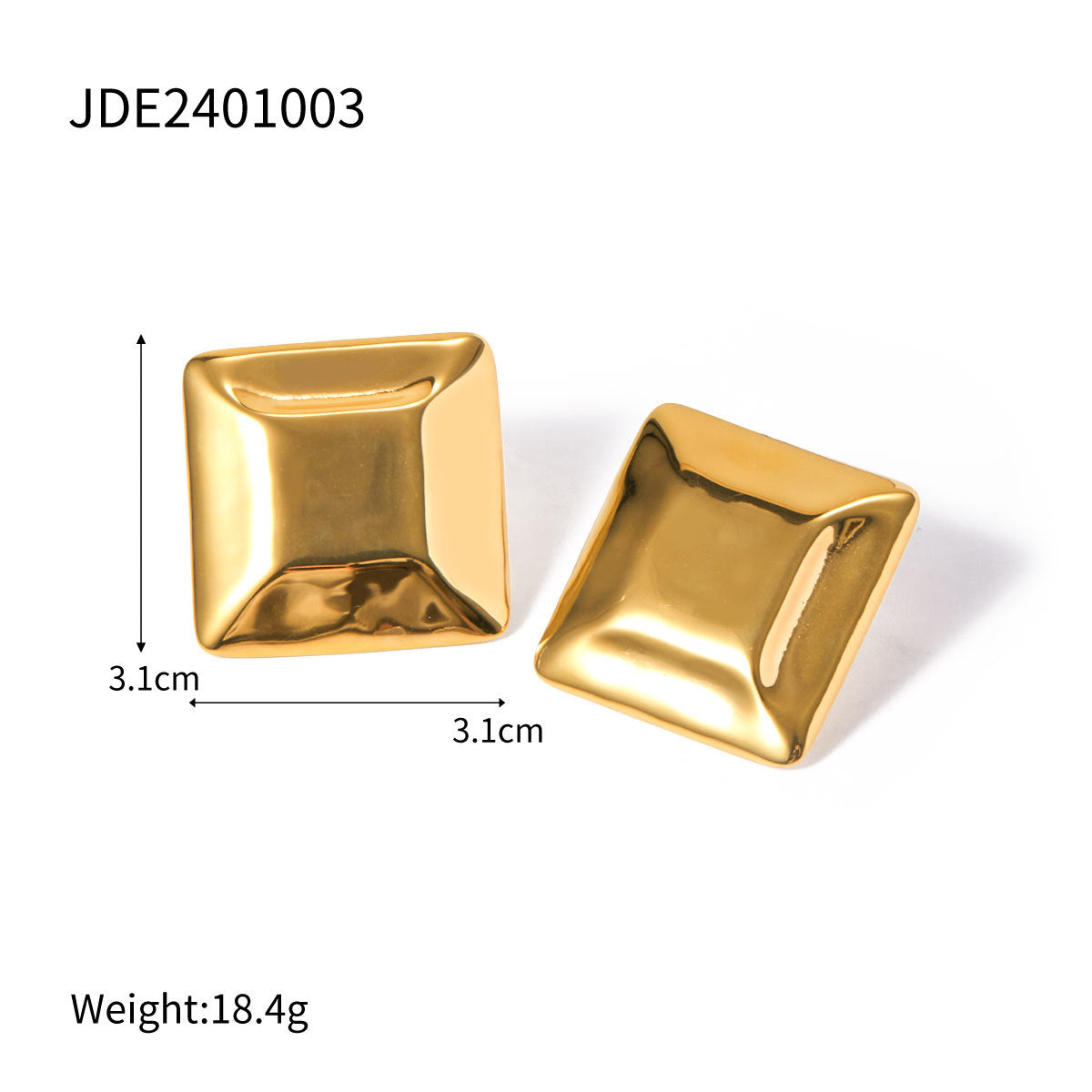 5pcs Same Earrings 18K Gold Plated Stainless Steel Concave Square Earrings Medieval Square Stud Earrings
