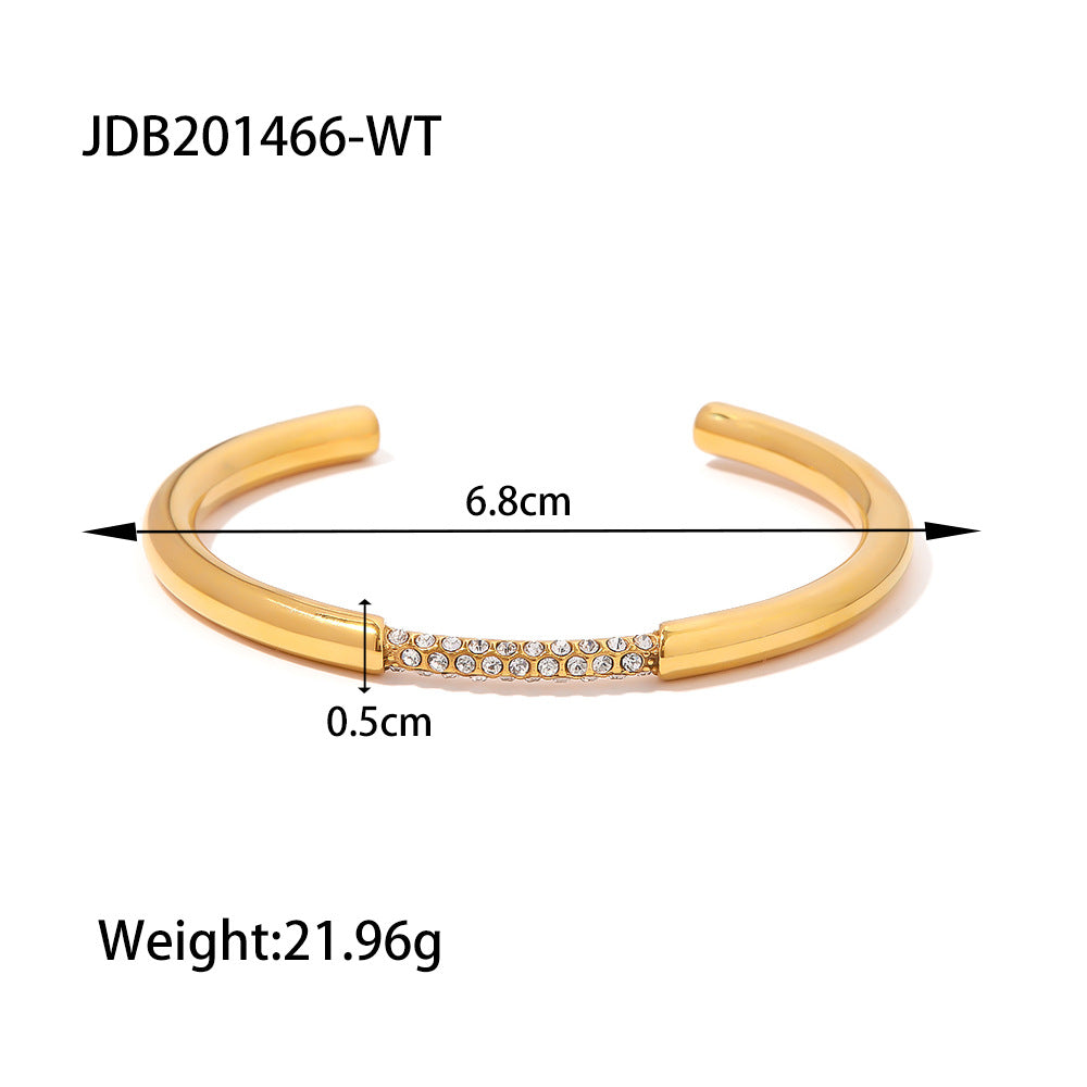5pcs Design 18K Gold Stainless Steel Inlaid With Green Diamond Open Bracelet Vacuum Electroplating Fashion Hand Jewelry