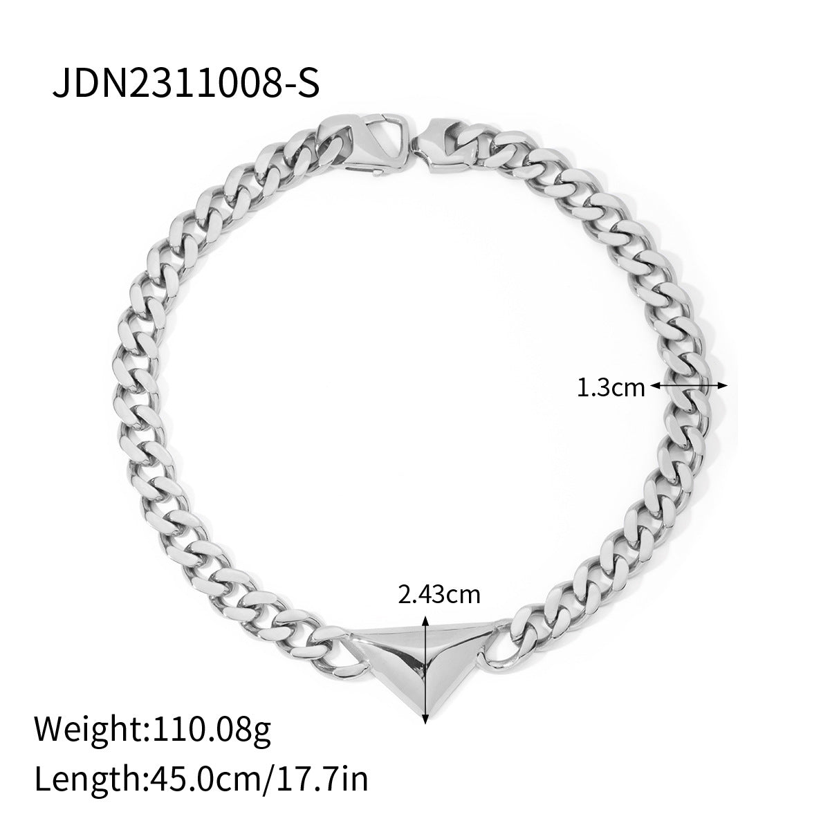 5pcs 18K Gold Stainless Steel Triangle Necklace Cuban Chain 45Cm Jewelry Simple Design Necklace