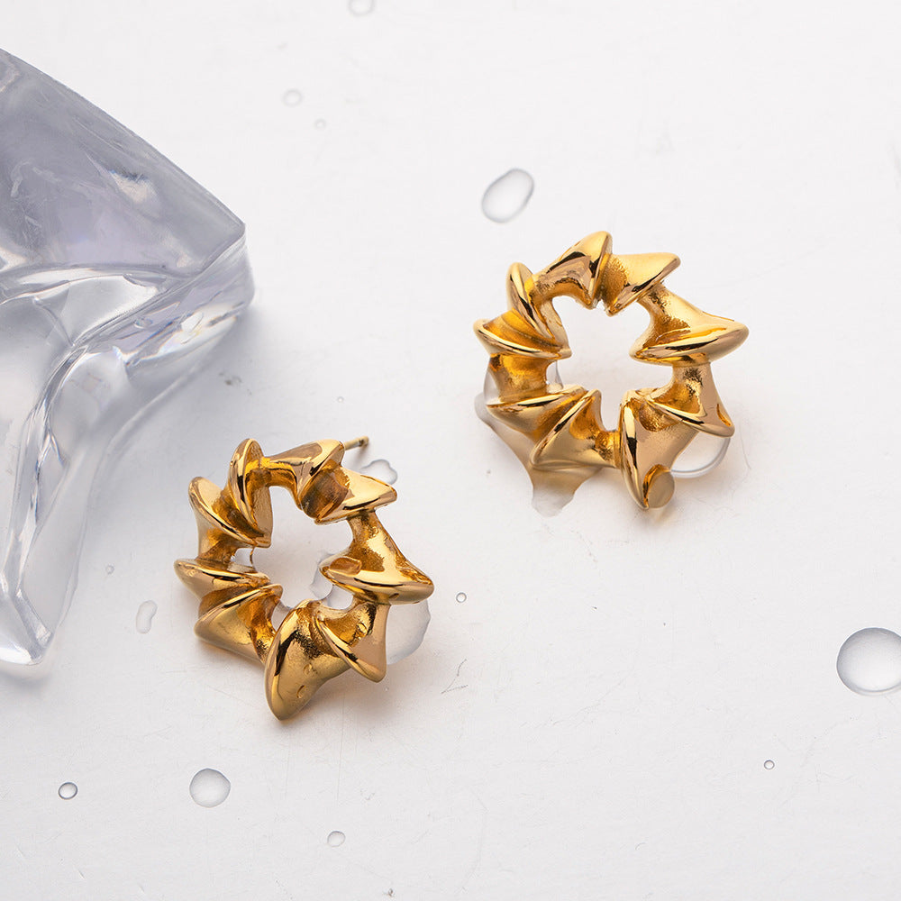 5pcs Earrings 18K Gold Stainless Steel Irregular Grain Round Spiral Studs Do Not Fade Women's Earrings