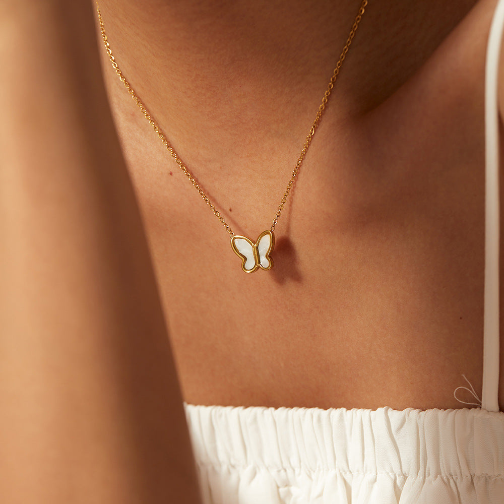 5pcs Blogger Stainless Steel Necklace 14K Gold White Shell Butterfly Gold Chain Necklace Ladies Popular Choker