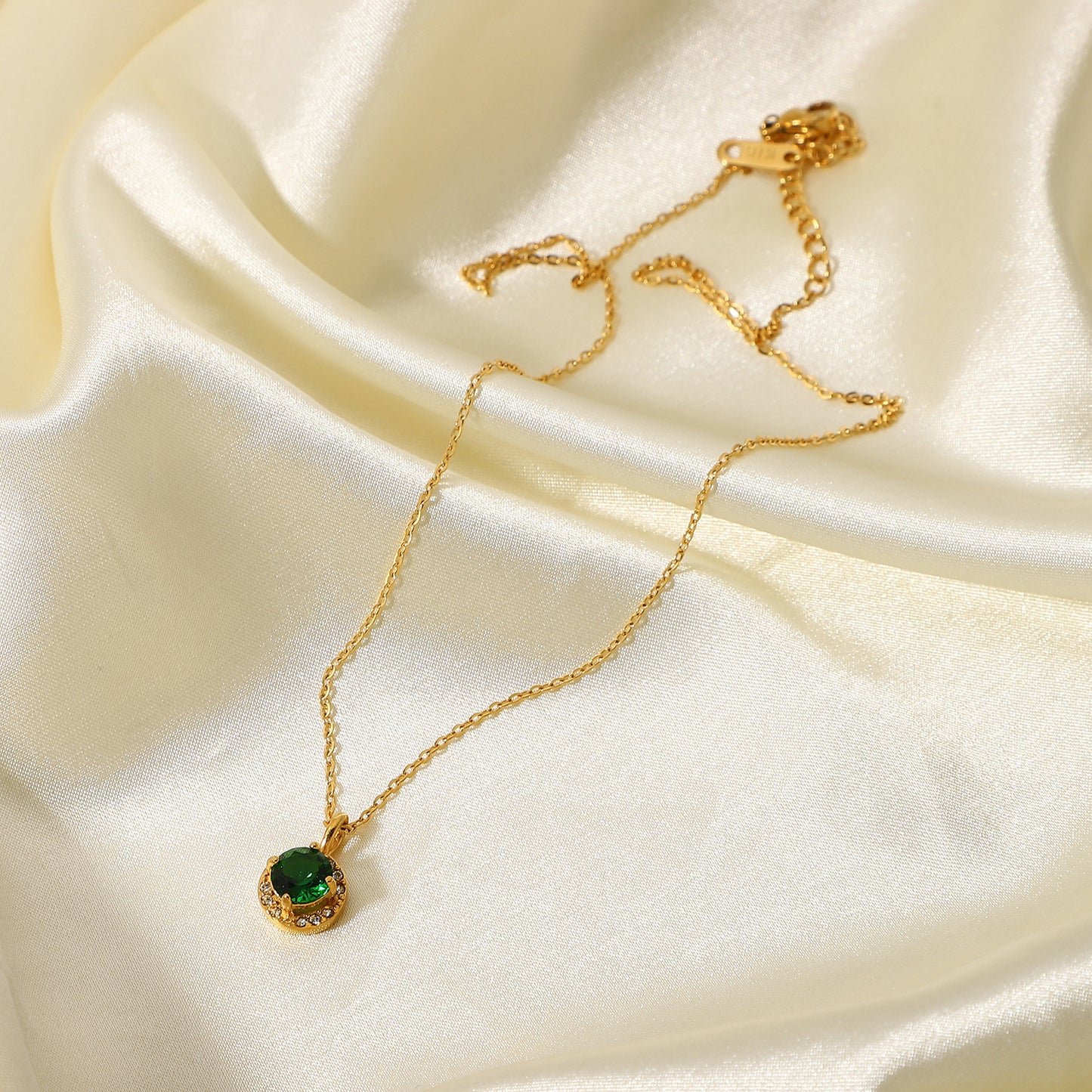 5pcs New Fashion Necklace 18K Gold Stainless Steel Double Round Zircon Pendant Women's Simple Necklace