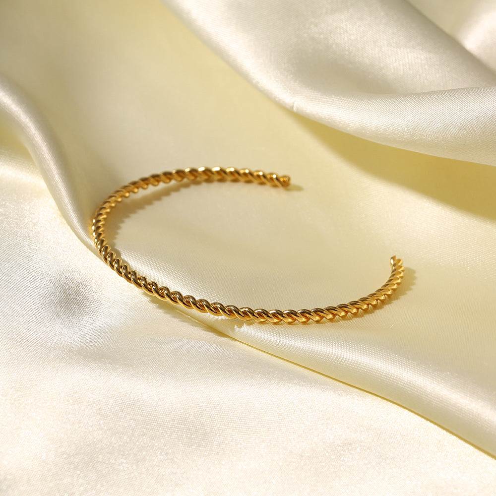 5pcs Femininity Fashion All-Match Titanium Steel Bracelet 18K Gold Fine Twist Women's Open Bracelet