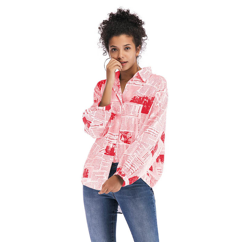 Hot Long-Sleeved Newspaper Letter Printed Shirt Women's Design Sense Niche Women's Wear