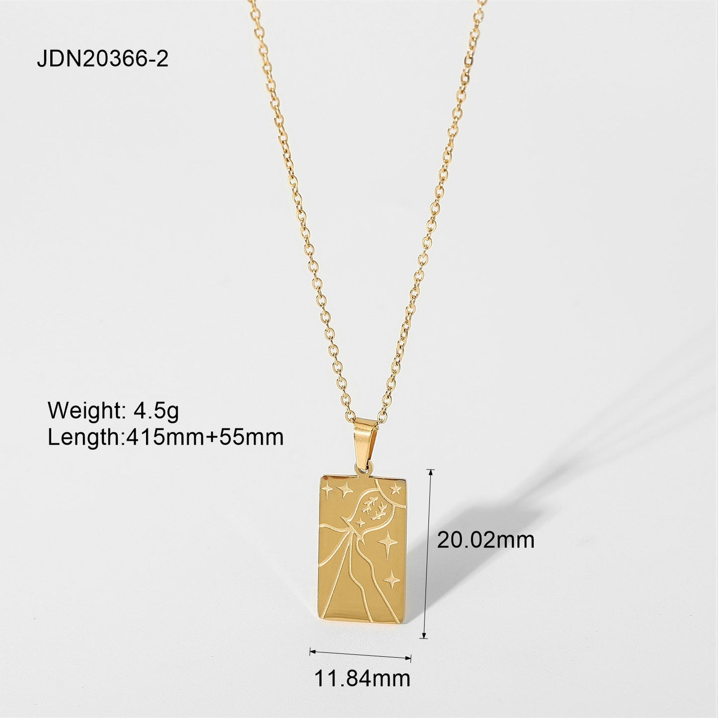 5pcs New 18K Gold Plated Stainless Steel Necklace Fashion Personality Necklace Square Tarot Stamp Pendant Necklace Jewelry