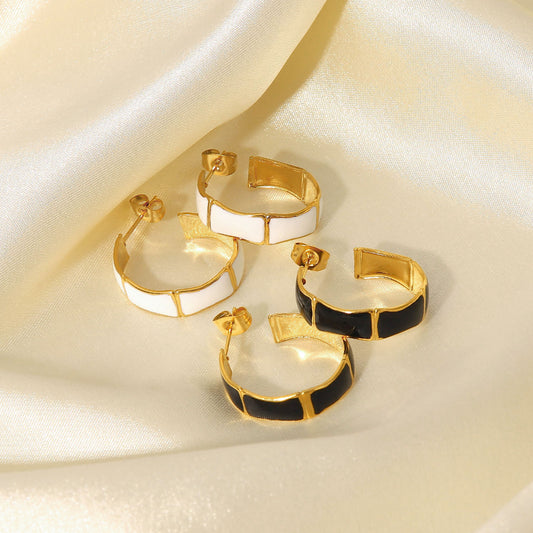 5pcs Stylish Retro Premium Earrings New 18-Karat Gold Bamboo Knuckle Stainless Steel Stud C-Shaped Drip Earrings