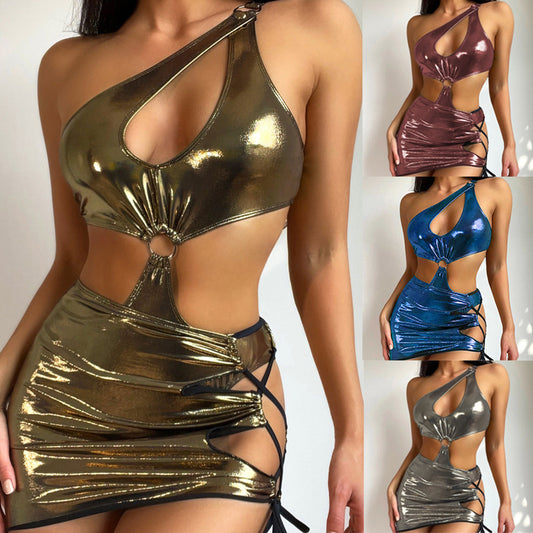 Sexy Anticlinal Shoulder Hot Gold One-Piece Swimsuit For Women Bikini