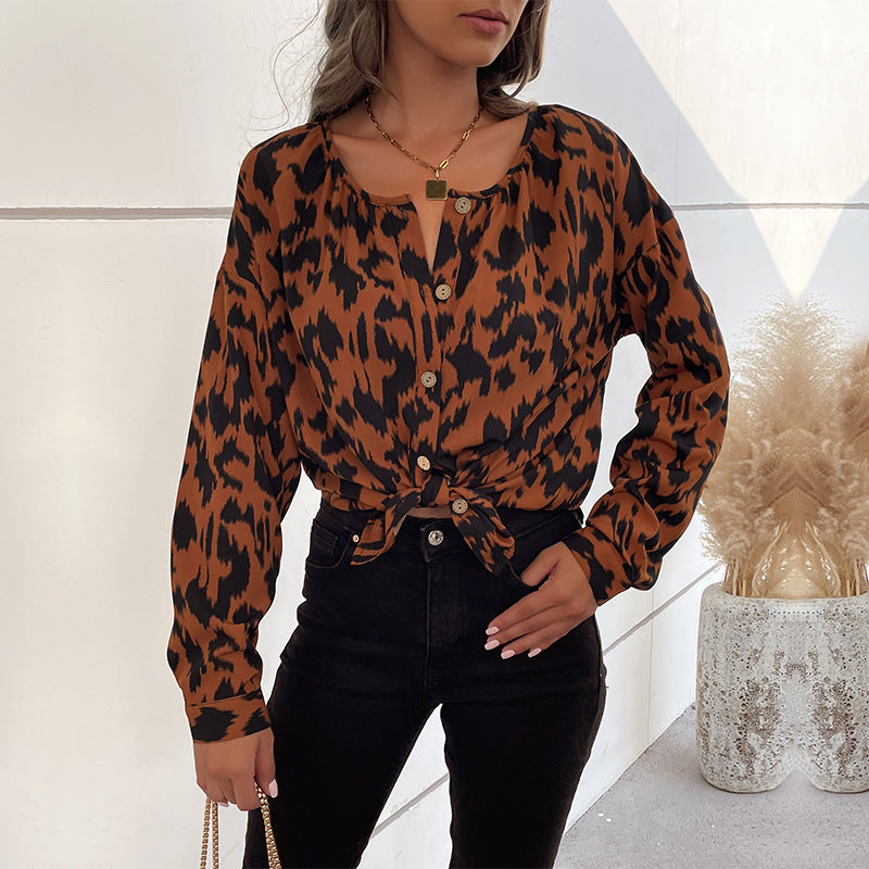 New Autumn New Fashion Women Long-Sleeved Leopard Print Women's Shirt