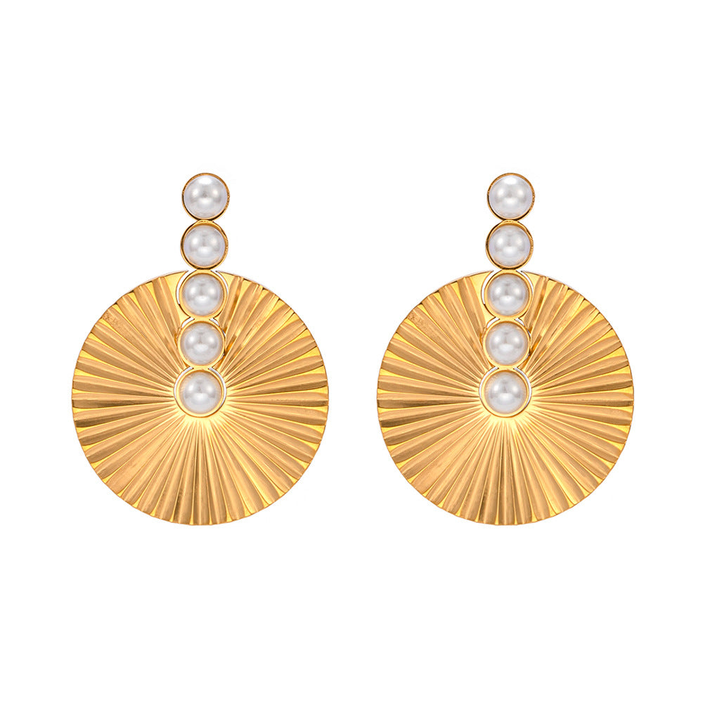 5pcs Geometry Premium Stainless Steel Earrings 18K Gold Stainless Steel Pearl Scalloped Earrings