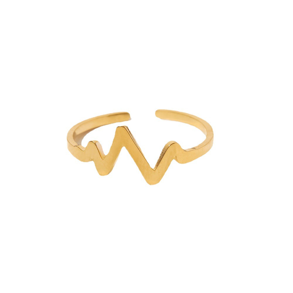 5pcs Niche Design Women's All-Match Titanium Steel Ring Stainless Steel Plated 18K Gold Open Heart Ring Ring