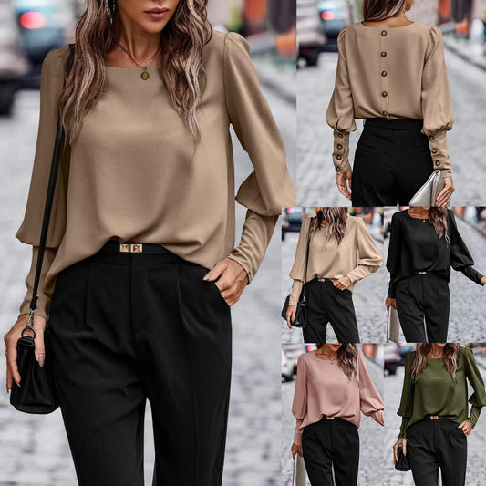Women's T-Shirt Long Sleeve Button Solid Color Casual Top