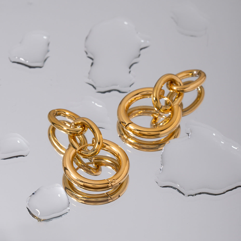 5pcs Earrings 18K Gold Plated Stainless Steel Large Gold Chain Pendant Earrings Double Titanium Steel Earrings Female
