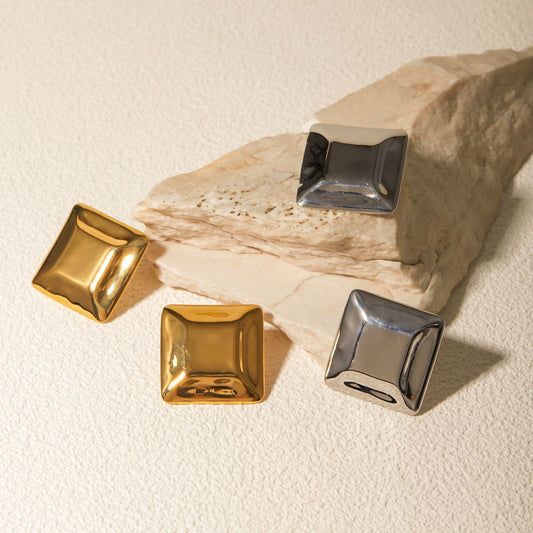5pcs Same Earrings 18K Gold Plated Stainless Steel Concave Square Earrings Medieval Square Stud Earrings