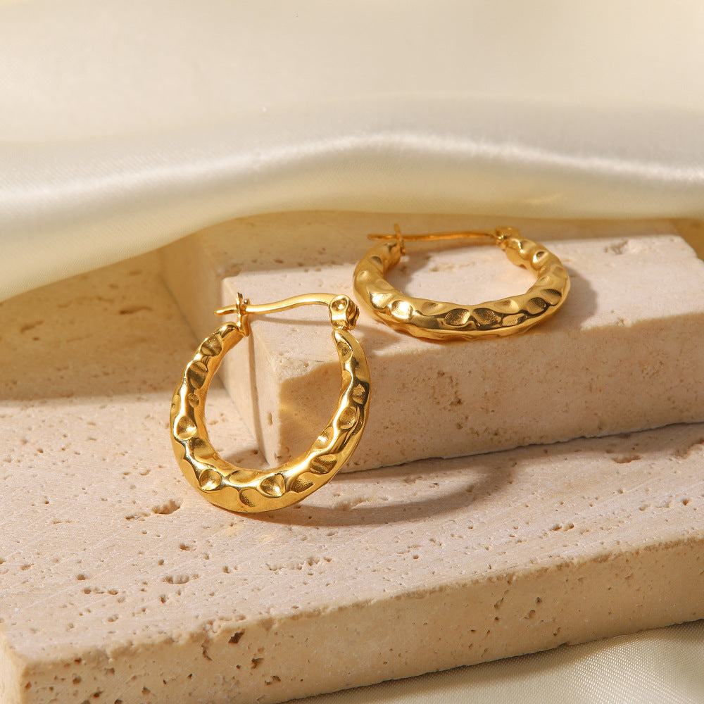 5pcs 18K Gold Stainless Steel Convex Circle Earrings Temperament Everything With A Niche Design Sense Of High-Grade Earrings Girl Earrings