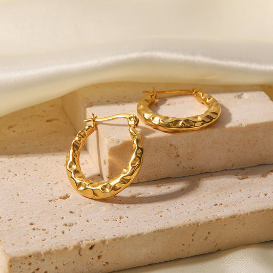 5pcs 18K Gold Stainless Steel Convex Circle Earrings Temperament Everything With A Niche Design Sense Of High-Grade Earrings Girl Earrings