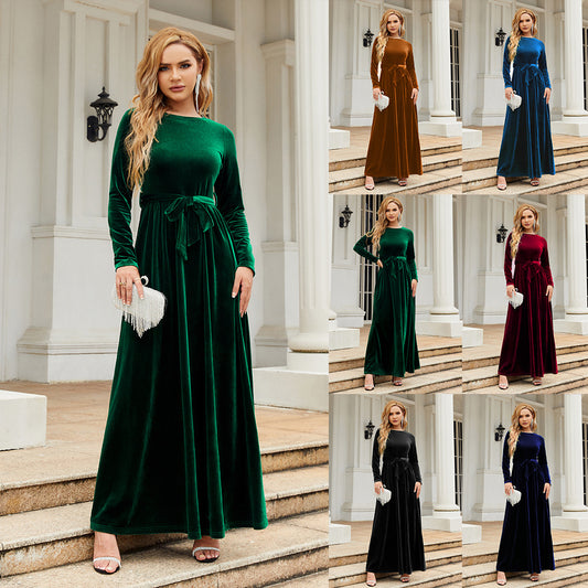 Autumn And Winter Elegant Temperament Socialite Style Long Dress Canary Solid Color Dress