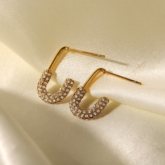5pcs 18K Gold-Plated Stainless Steel U-Shaped White Square Crystal Zircon Earrings Women's Daily Fashion Earrings