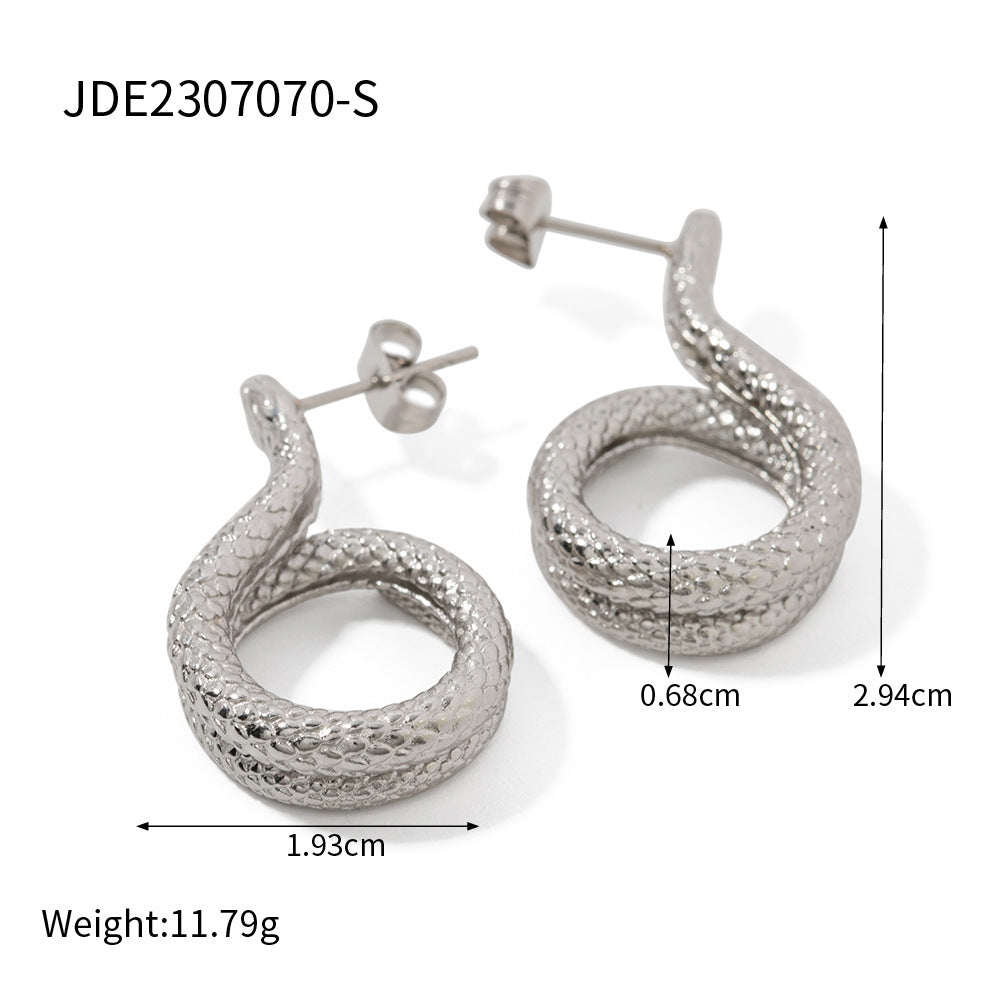 5pcs 18K Real Gold Stainless Steel Snake-Shaped Earrings With Do Not Fade Jewelry