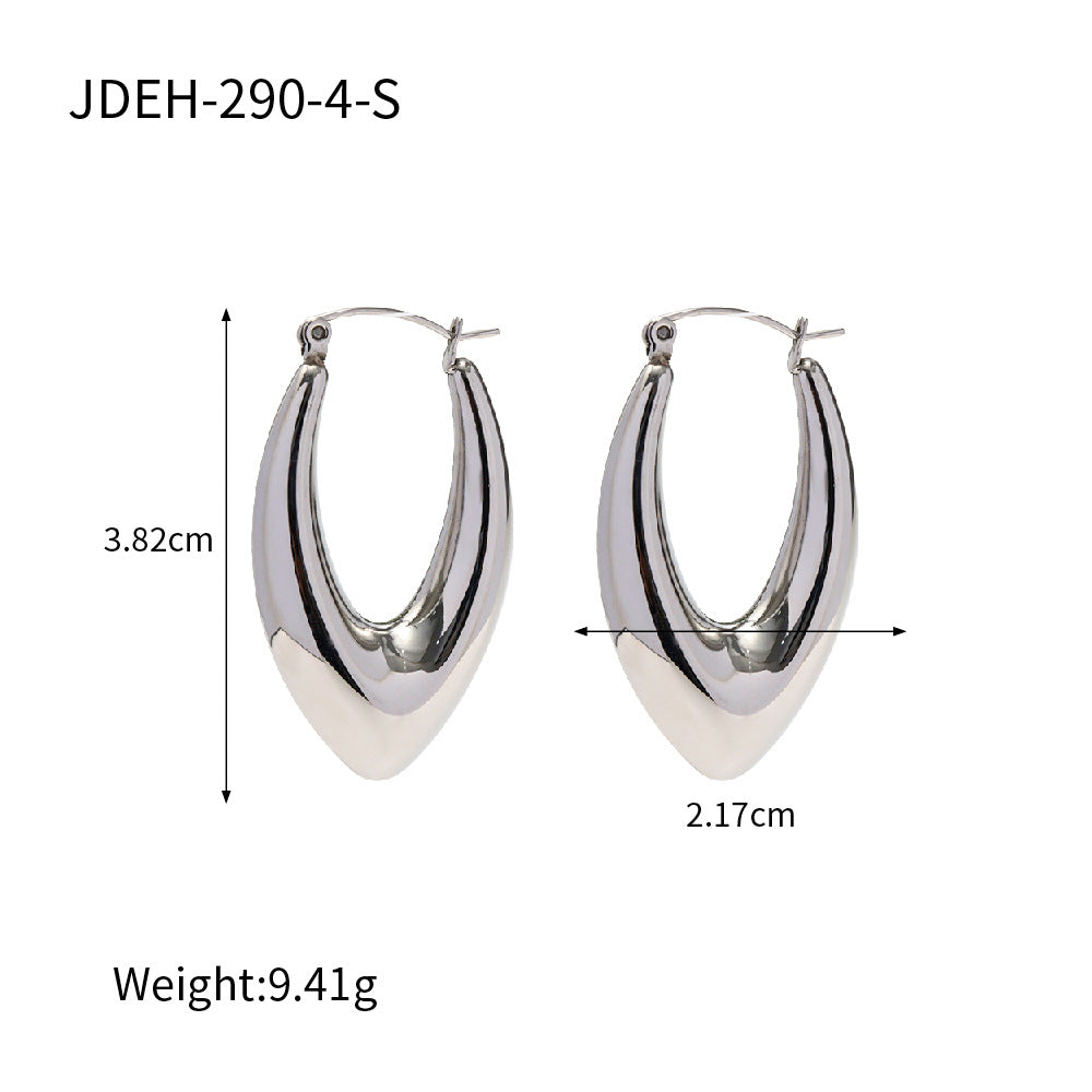 5pcs Steel Color Stainless Steel Smooth Hollow Earrings Blogger With Fashion All Round Hoop Earrings Girl