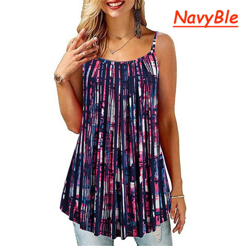 Large Size Women's Digital Print Fold Big Swing Loose Halter Shirt