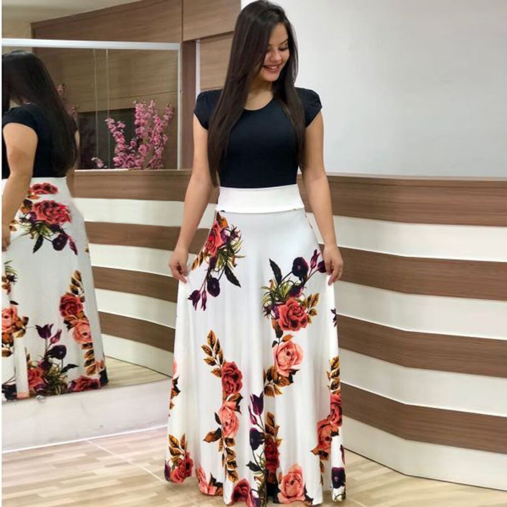 Cross Aliversion Of Style Flower Print Color Short-Sleeved Large-Size Dress Female