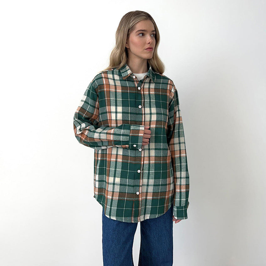 Plaid Classic Lapel Loose Women's Shirt New Spring Commuter Fashion Women