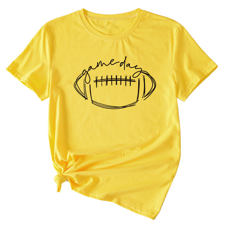 Wishgame Day Women's Casual Short Sleeve Top With Fun Rugby Pattern