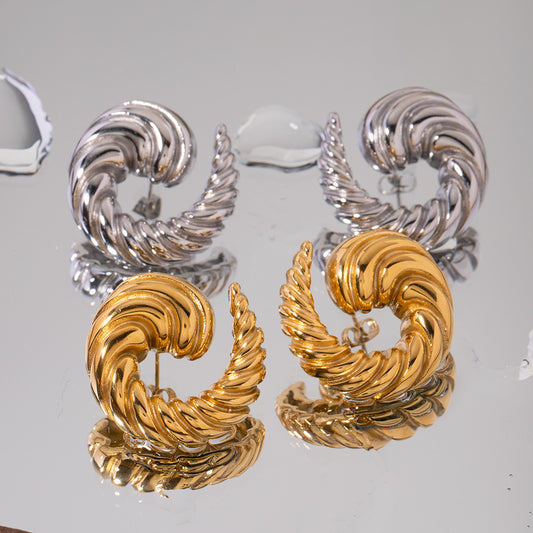 5pcs 18K Gold Stainless Steel Spiral Horn Earrings Jewelry Fashion Personality Stainless Steel Jewelry