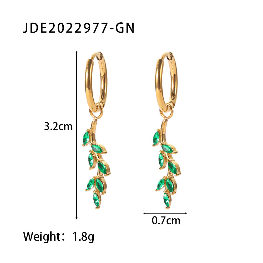5pcs New Titanium Steel Ring 18K Gold Stainless Steel Leaf Shape Inlaid With Colored Zircon Ring Jewelry