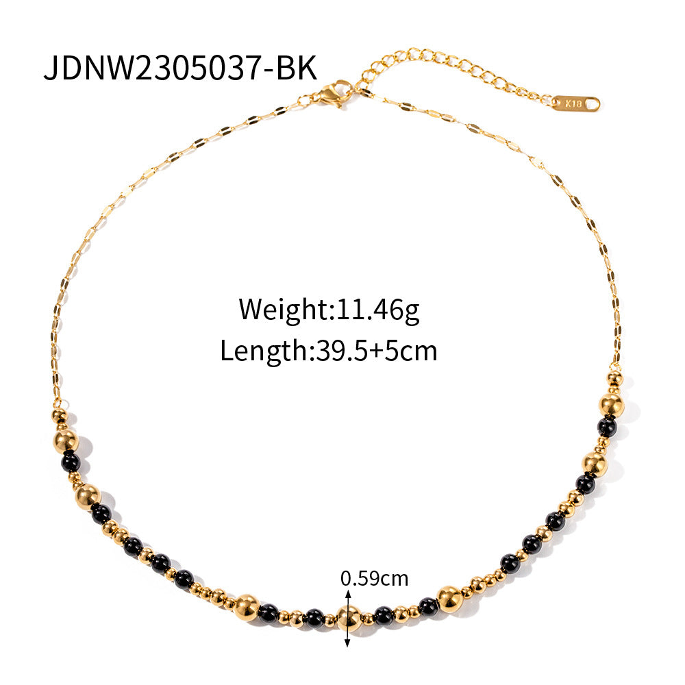 5pcs Fashion Popular 18K Gold Stainless Steel Black Agate Beads Necklace Jewelry Bracelet Combination