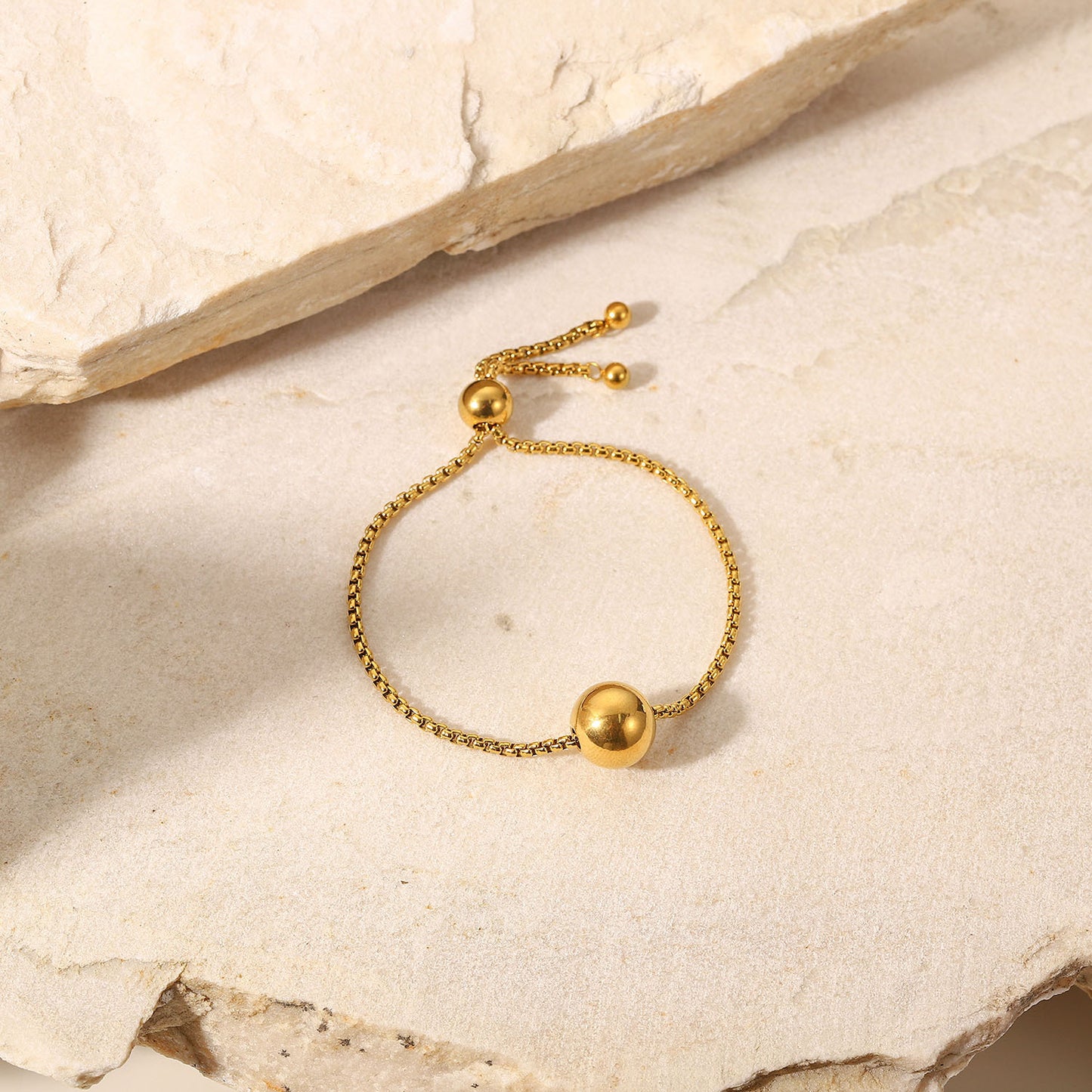 5pcs New Titanium Steel Bracelet 18K Gold Round Ball Pendant Box Chain Pull Fashion Stainless Steel Bracelet