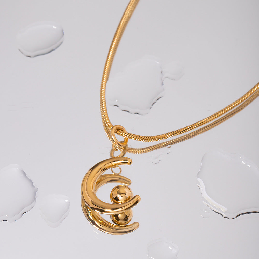 5pcs 18K Gold Plated Stainless Steel Moon Pendant Necklace Does Not Fade Color Niche Design Everything Accessories