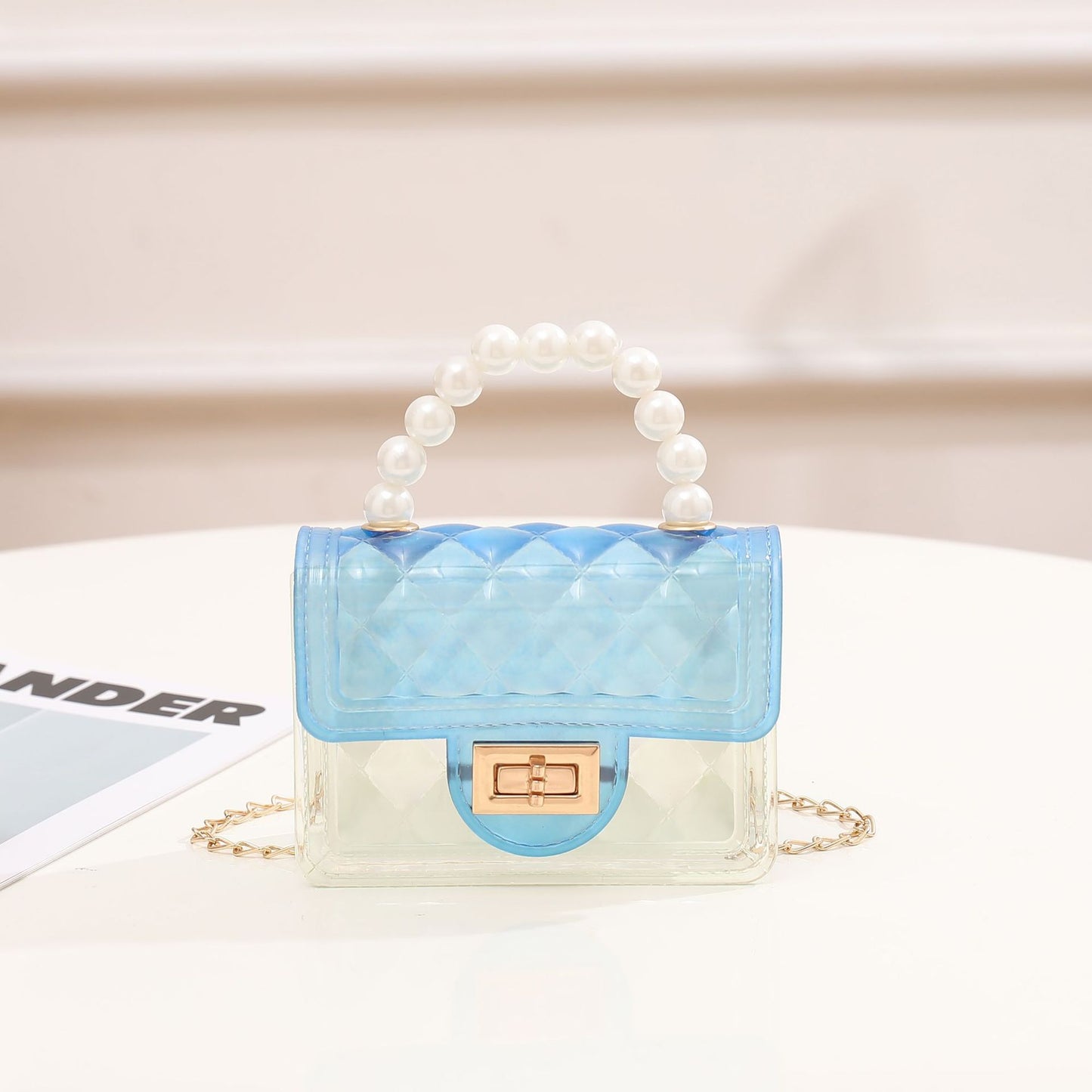 Summer New Transparent Jelly Bag Women's Handbag Pearl Chain Bag Single Shoulder Crossbody Bag Transparent Bag