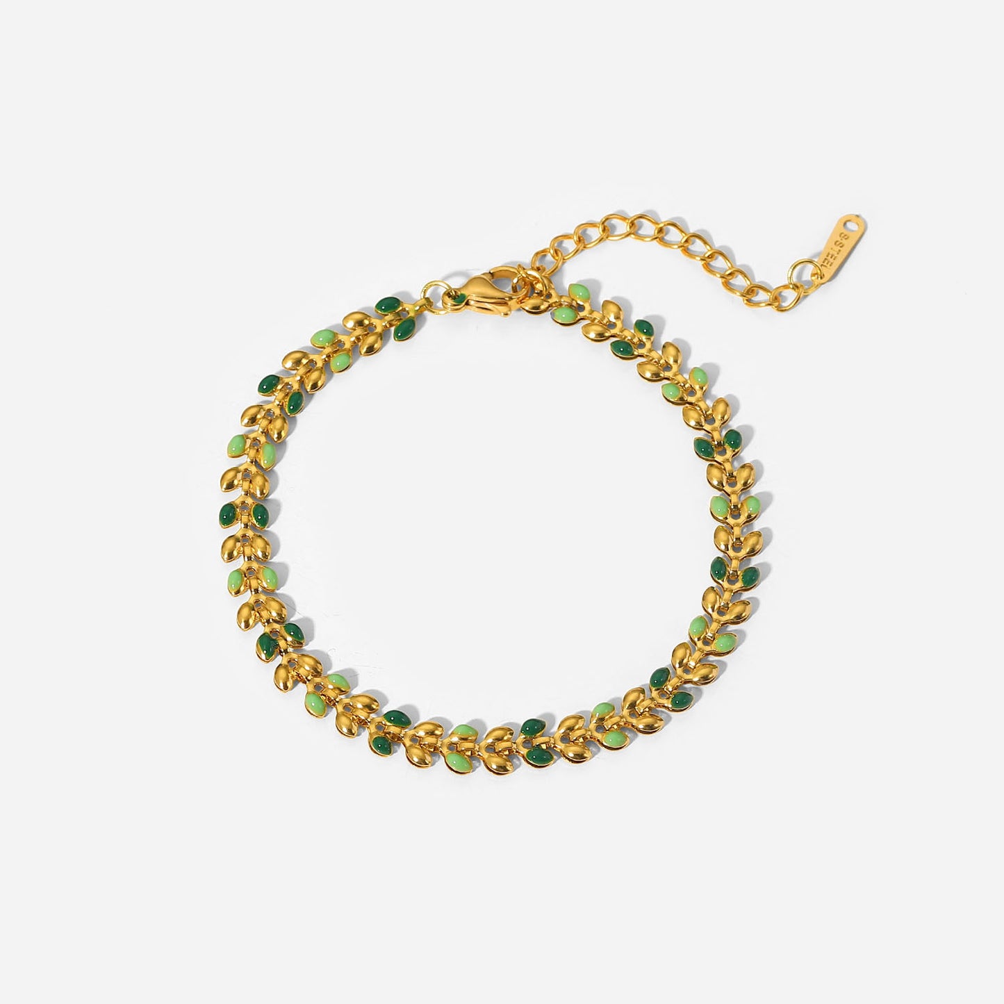 5pcs Women's New Bracelet 18K Gold Green Dripping Olive Leaf Stainless Steel Fashion Bracelet Jewelry
