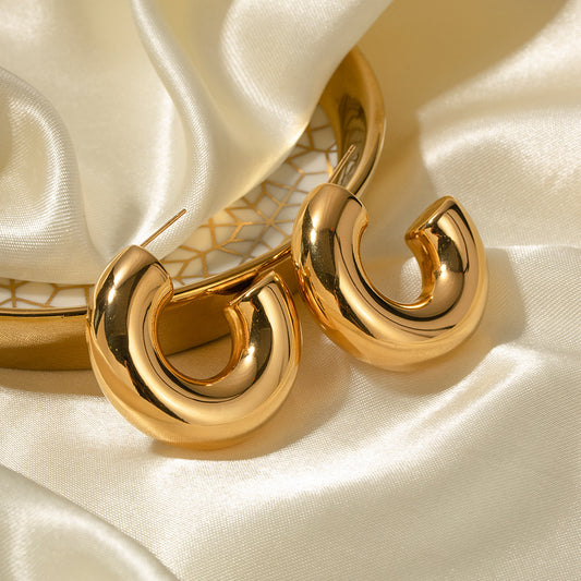5pcs 18K Gold Stainless Steel Hollow Pipe C-Shaped Earrings Superior Sense Simple Titanium Steel Earrings Earrings