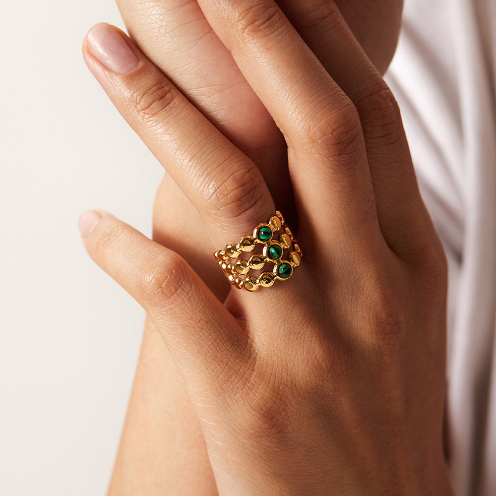 5pcs Ring 18K Gold Set Peacock Stone Ring Stainless Steel Women's Open Ring Ring Jewelry