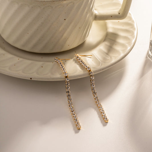 5pcs Fashion 18K Gold Simple Sparkly Inset White Zircon Fringe Pendant All Matching Earrings Jewelry