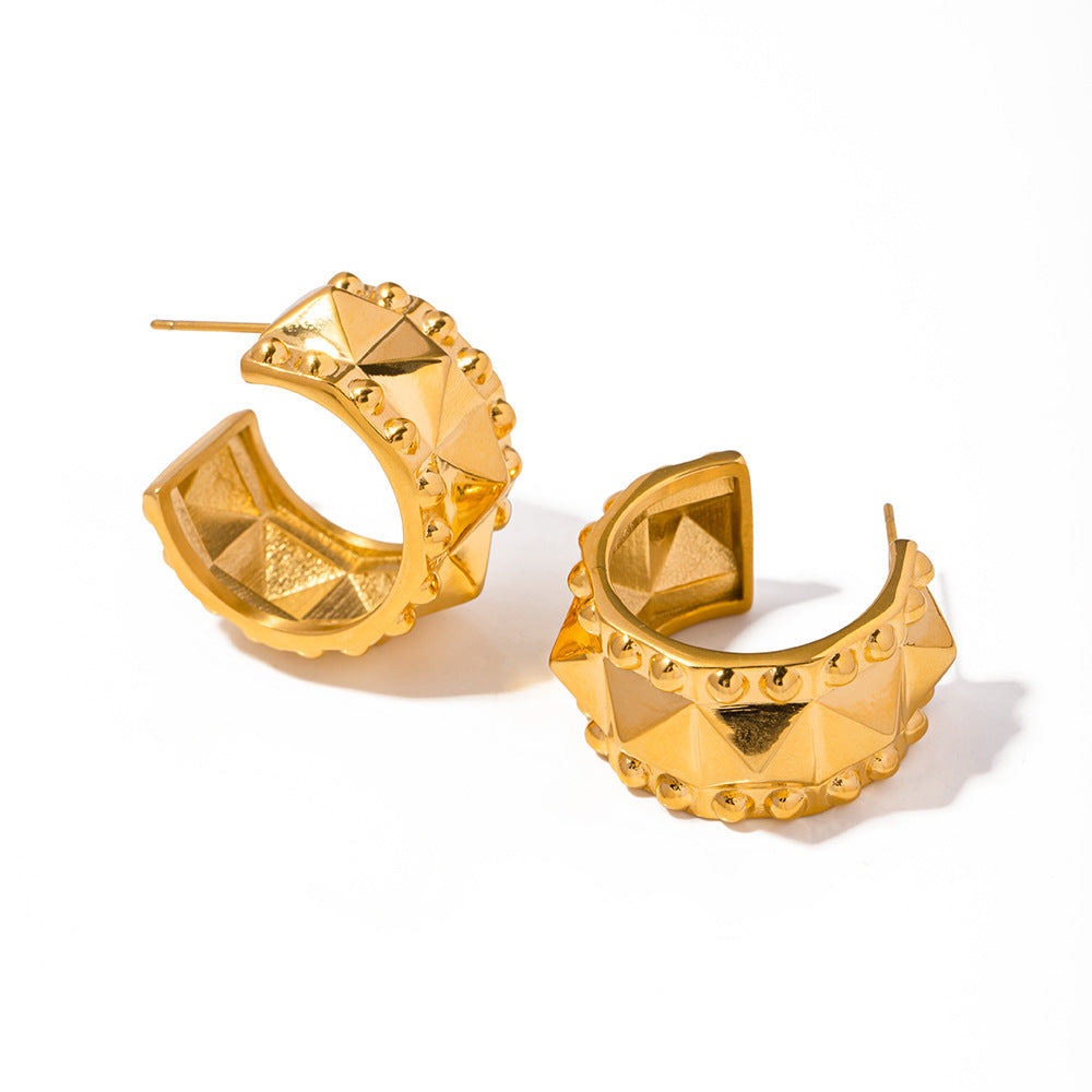 5pcs 18K Gold Stainless Steel Rivets C-Shaped Earrings New Fashion Accessories