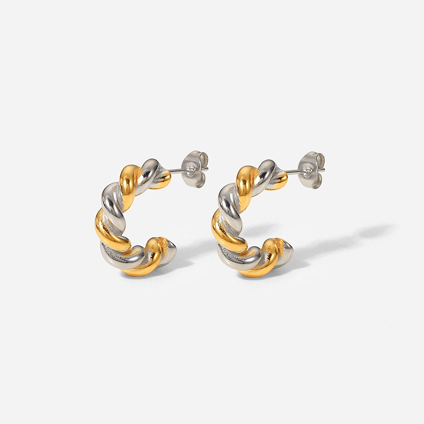 5pcs 18K Gold-Plated Titanium Steel Earrings Silver Gold Connection Stainless Steel Torsion Ring Earrings Women's Jewelry
