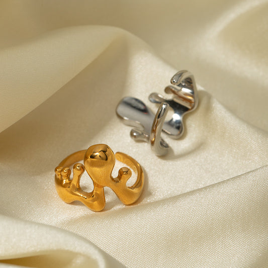 5pcs Fashion 18K Gold Stainless Steel Liquid Melt Ring Ring For Women
