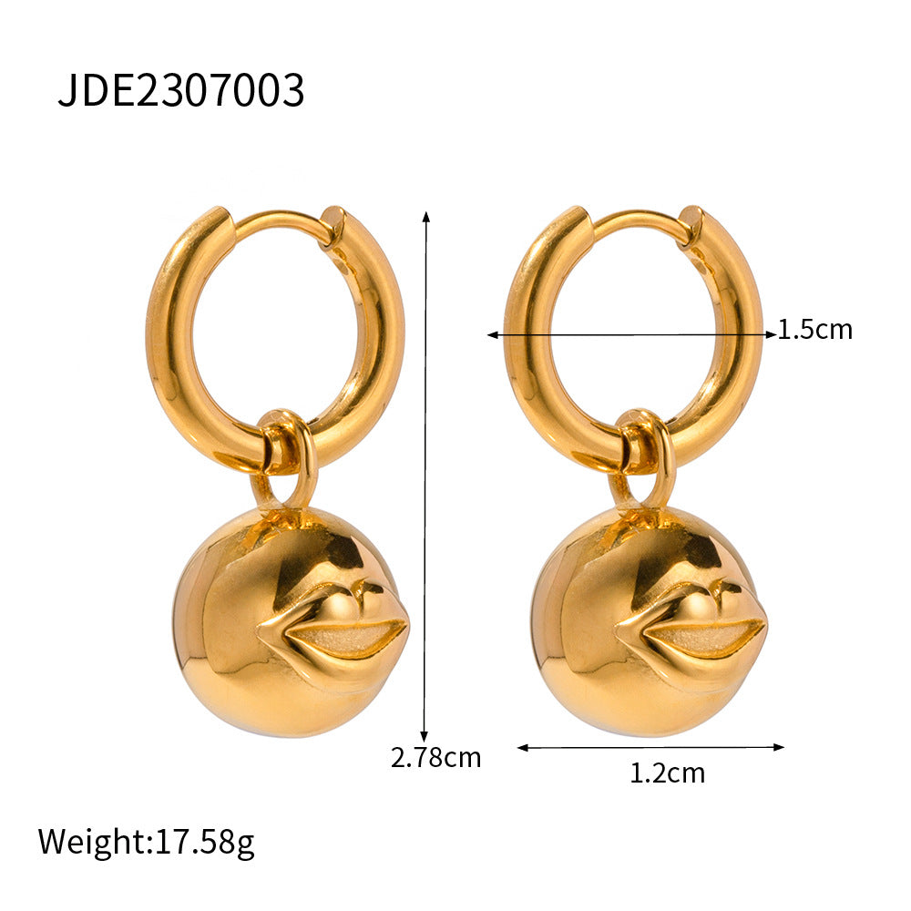 5pcs New Titanium Steel Gold Plated Twist Hoop Earrings Stylish 18K Gold Stainless Steel/Lip Ball Pendant