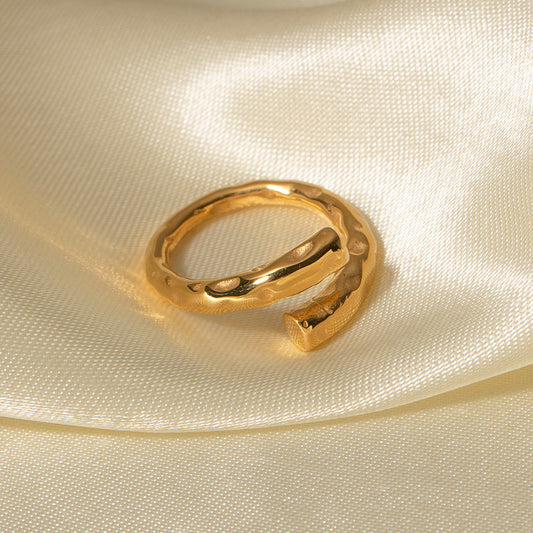 5pcs New 18K Pvd Gold-Plated Hammer Zircon Ring Party Geometric Stainless Steel Hammer Open Ring Accessories