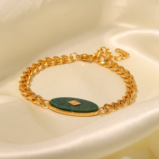 5pcs New Fashion Bracelet 18K Gold Plated Retro Inlaid African Jade Titanium Steel Bracelet Jewelry