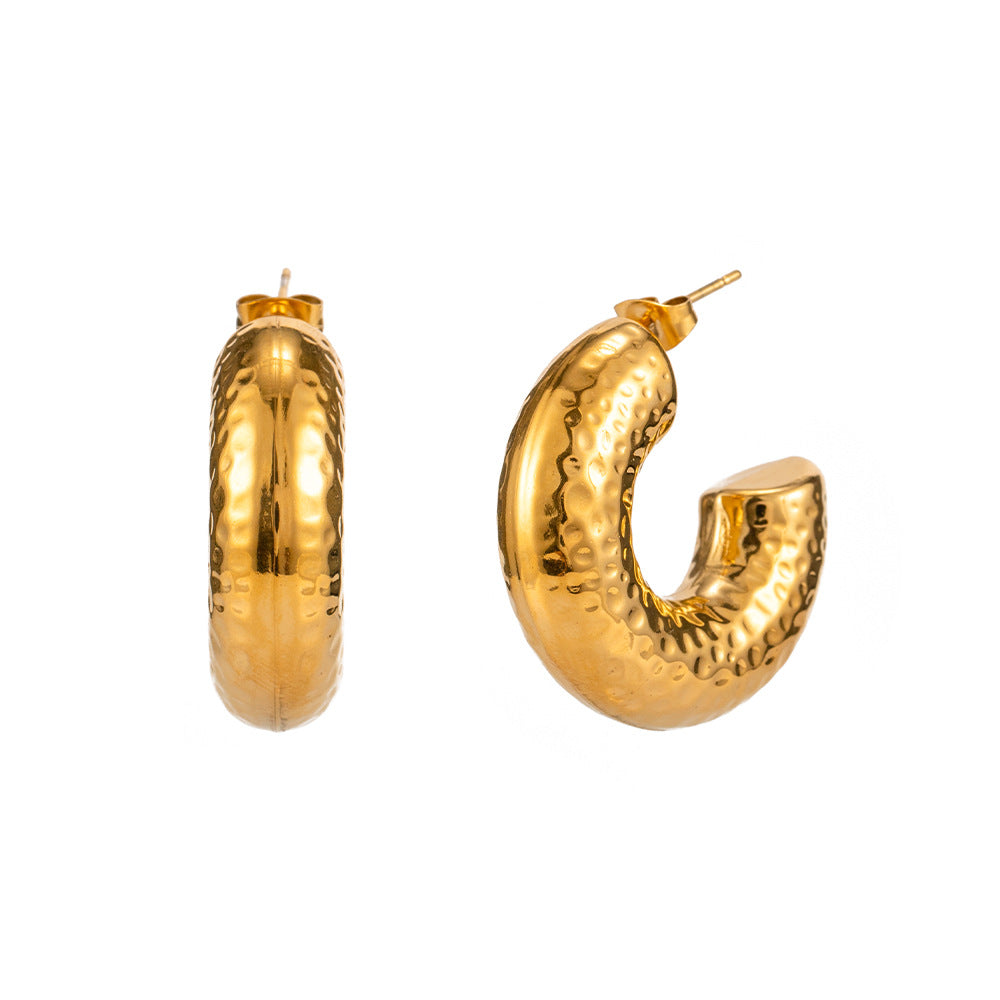 5pcs Geometric Premium Touch 18K Gold Stainless Steel/Chubby C-Shaped Hammer Design Earrings For Women