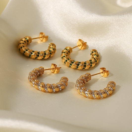 5pcs New Fashion Women's Earrings 18K Gold-Plated Stainless Steel Jewelry Spiral C-Shaped Zircon Earrings Jewelry