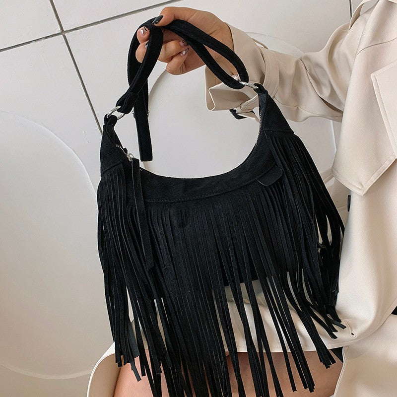 High Appearance Level Bag Female New Version Retro Fashion Single Shoulder Crossbody Bag Texture Hand-Tassel Bag